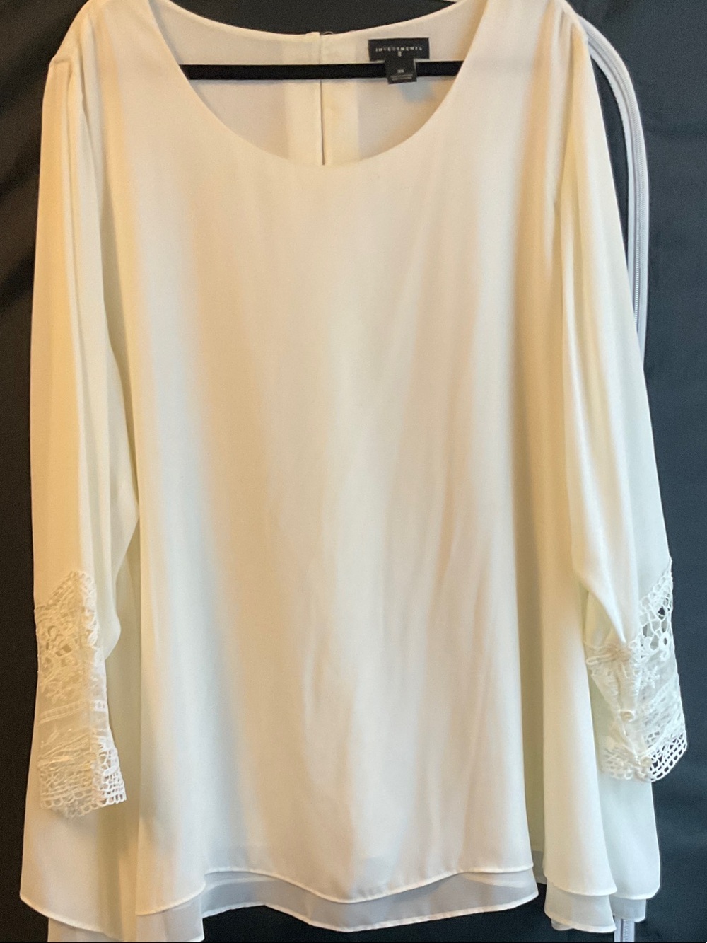 Investments Cream Lace-Trim Chiffon Blouse